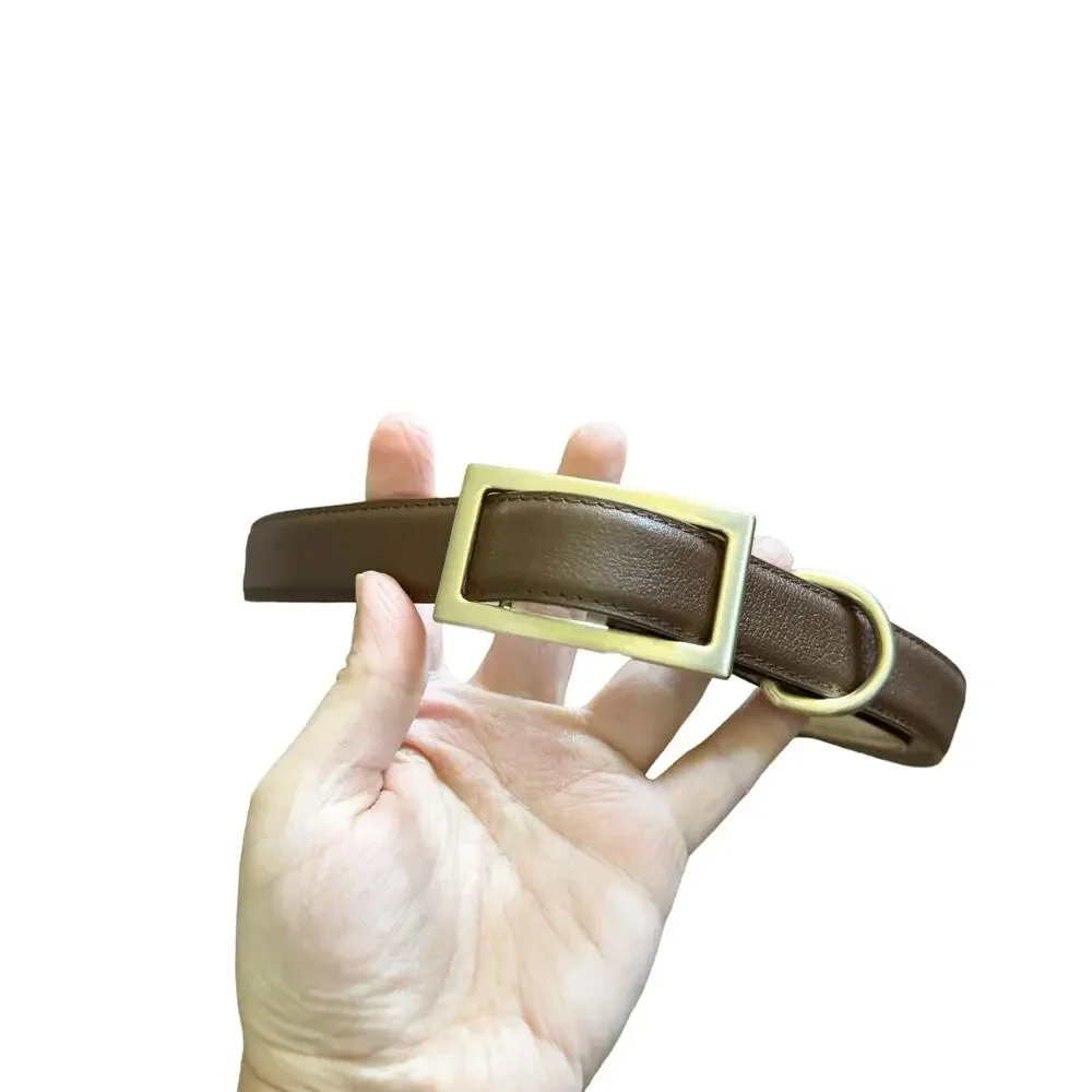 Talbots Factory Genuine Leather Upper Belt Gold Rectangular Buckle EUC L Brown